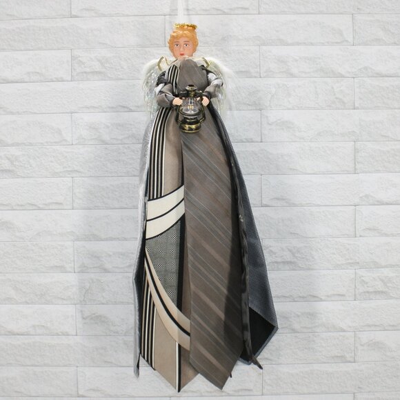 UPCYCLED Angel Necktie Tree Topper Table Centerpiece Christmas Decoration Grey - Picture 1 of 13
